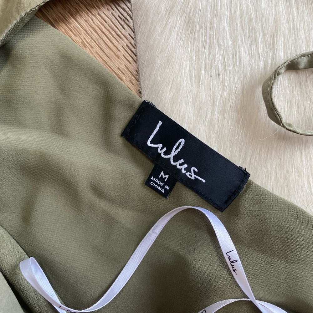 SOLD Lulus Moonstruck Olive Green Satin Tiered Long Sleeve Mini Dress - Picture 8 of 9
